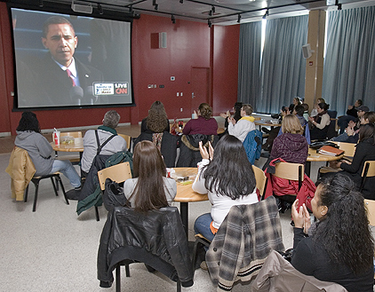 Photo of students watching Inauguration